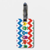 Colorful Fun Monsters Cute Chevron Striped Pattern Bagagelabel (Achterkant verticaal)