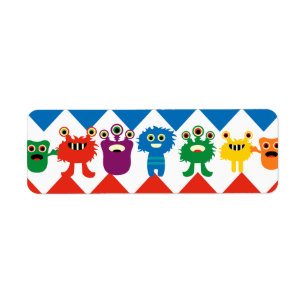 Colorful Fun Monsters Cute Chevron Striped Pattern Etiket
