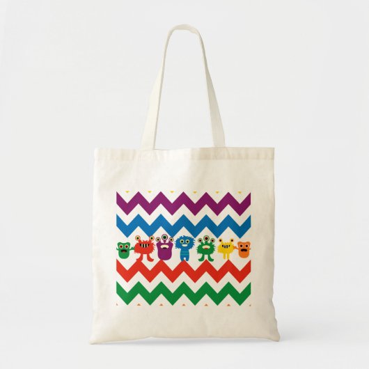 Colorful Fun Monsters Cute Chevron Striped Pattern Tote Bag (Voorkant)