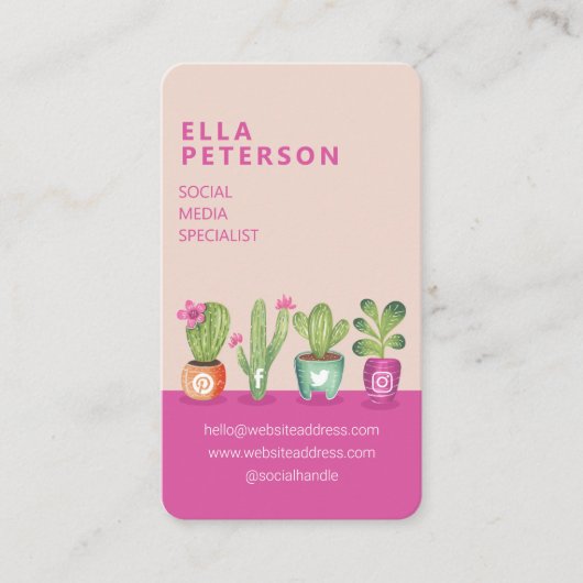 Colorful Fun Potted Planten & Cactus Houseplant Visitekaartje (Voorkant)