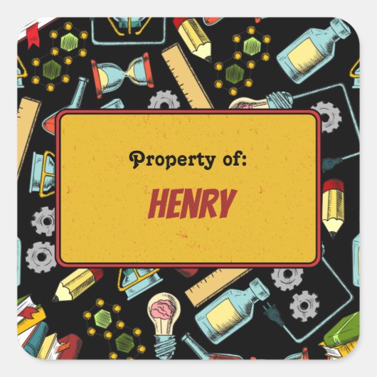 Colorful Fun School Science Pattern gepersonalisee Vierkante Sticker (Voorkant)