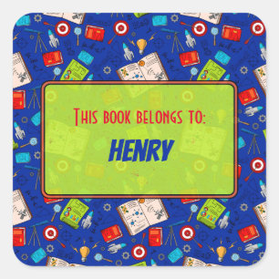 Colorful Fun School Science Pattern gepersonalisee Vierkante Sticker
