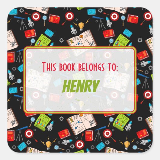 Colorful Fun School Science Pattern gepersonalisee Vierkante Sticker (Voorkant)