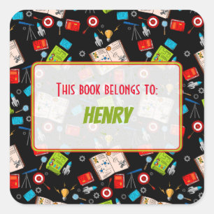 Colorful Fun School Science Pattern gepersonalisee Vierkante Sticker