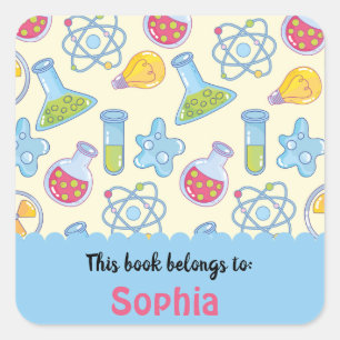 Colorful Fun School Science Pattern gepersonalisee Vierkante Sticker