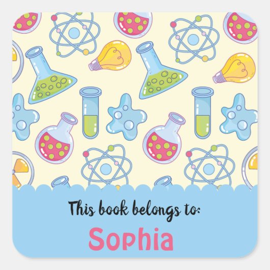 Colorful Fun School Science Pattern gepersonalisee Vierkante Sticker (Voorkant)