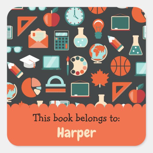 Colorful Fun School Supplies Pattern Vierkante Sticker (Voorkant)