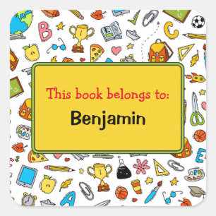 Colorful Fun School Supplies Pattern Vierkante Sticker
