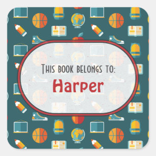 Colorful Fun School Supplies Pattern Vierkante Sticker