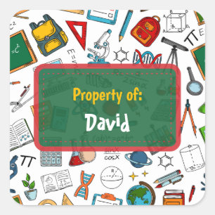 Colorful Fun School Supplies Pattern Vierkante Sticker
