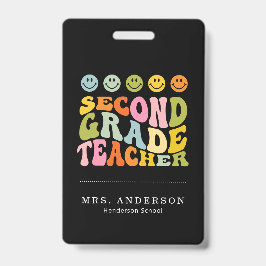 Colorful Fun Second Grade Teacher Custom Name Badge
