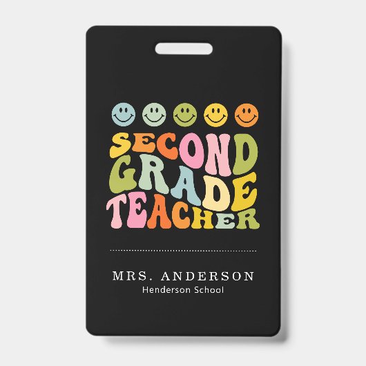 Colorful Fun Second Grade Teacher Custom Name Badge (Voorkant)