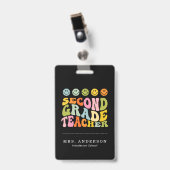 Colorful Fun Second Grade Teacher Custom Name Badge (Voorkant met clip)