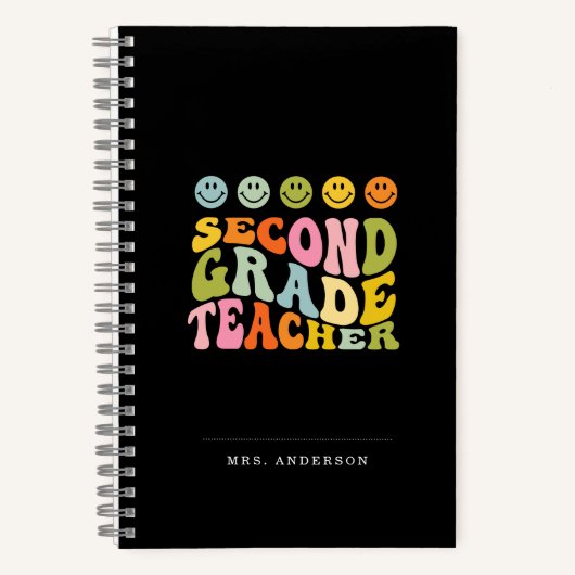 Colorful Fun Second Grade Teacher Custom Name Notitieboek (Voorkant)