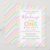 Colorful Fun Stripes First Birthday Kaart (Voorkant / Achterkant)