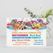 Colorful Fun Summer Beach Graduparty Kaart (Staand voorkant)