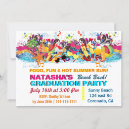 Colorful Fun Summer Beach Graduparty Kaart