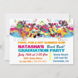 Colorful Fun Summer Beach Graduparty Kaart