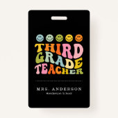 Colorful Fun Third Grade Teacher Custom Name Badge (Voorkant)
