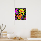 Colorful Funky Flowers Retro Paisley Hippie Poster (Keuken)