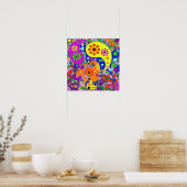 Colorful Funky Flowers Retro Paisley Hippie Poster (Keuken)