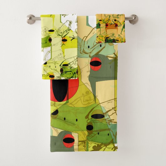 Colorful Funky Frogs Bad Handdoek (Insitu)
