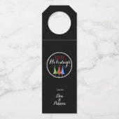 Colorful Funky kerstbomen Happy Holiday Flessenhanger (Voorkant)