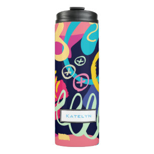 Colorful Funky Swirl Pattern met naam Thermosbeker