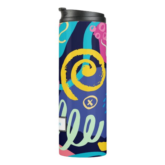 Colorful Funky Swirl Pattern met naam Thermosbeker (Geroteerd rechts)