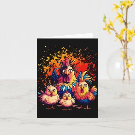 Colorful Funny Chicken Art  Kaart (Gele Bloem)
