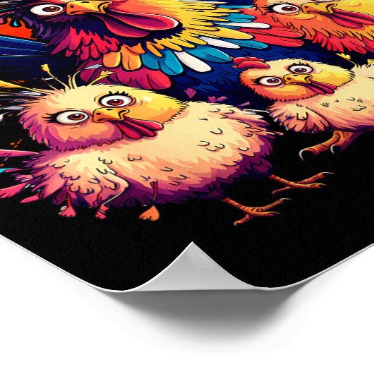 Colorful Funny Chicken Art  Poster (Hoek)