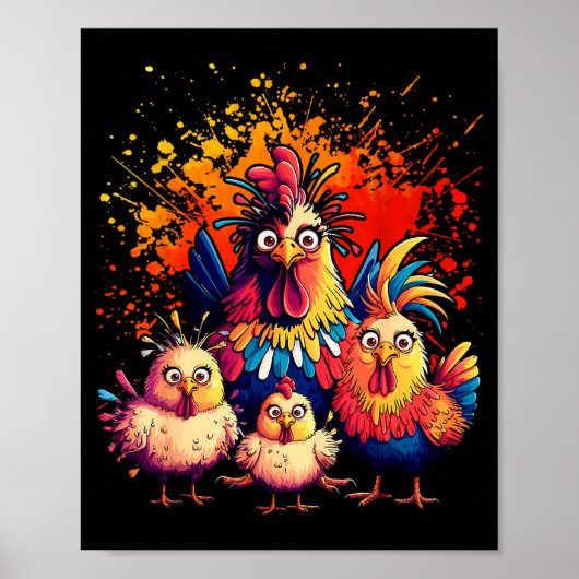 Colorful Funny Chicken Art  Poster (Voorkant)