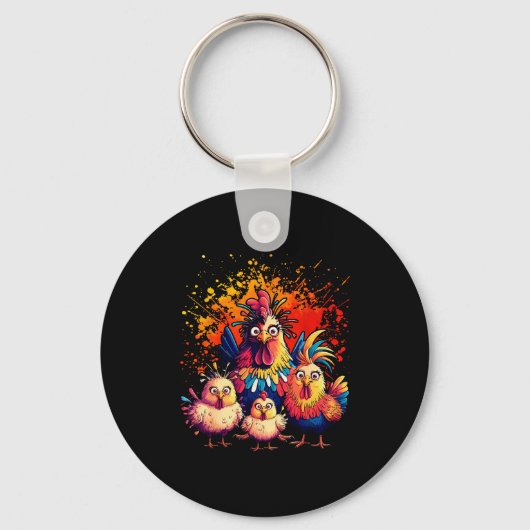 Colorful Funny Chicken Art  Sleutelhanger (Voorkant)
