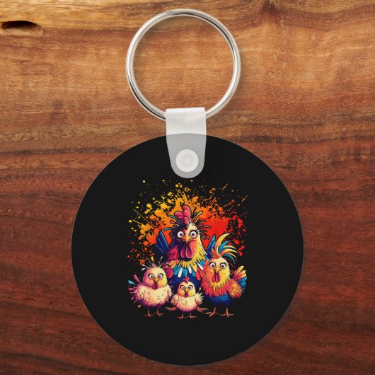 Colorful Funny Chicken Art  Sleutelhanger (Voorkant)