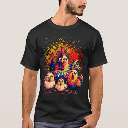 Colorful Funny Chicken Art  T-shirt (Voorkant)