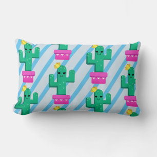Colorful Funny Kawaii Cactus & Stripes Kussen