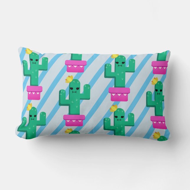 Colorful Funny Kawaii Cactus & Stripes Kussen (Voorkant)