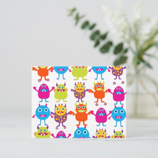 Colorful Funny Monster Party Creath Bash Briefkaart (Staand voorkant)
