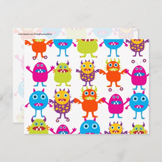 Colorful Funny Monster Party Creath Bash Briefkaart (Voorkant / Achterkant)