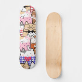 Colorful Funny Nerdy Cats Kitten Pattern Whimsical Persoonlijk Skateboard (Voorkant)