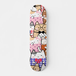 Colorful Funny Nerdy Cats Kitten Pattern Whimsical Persoonlijk Skateboard
