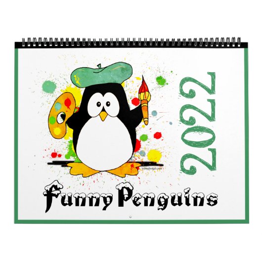 Colorful Funny Penguins Cartoon Art Green 2022 Kalender (Hoes)