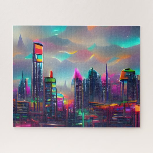 Colorful Futuristic City | Uitdagend hard Legpuzzel (Horizontaal)