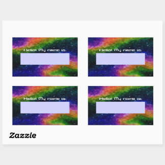 Colorful Galaxy Birthday Party Nametag Sticker