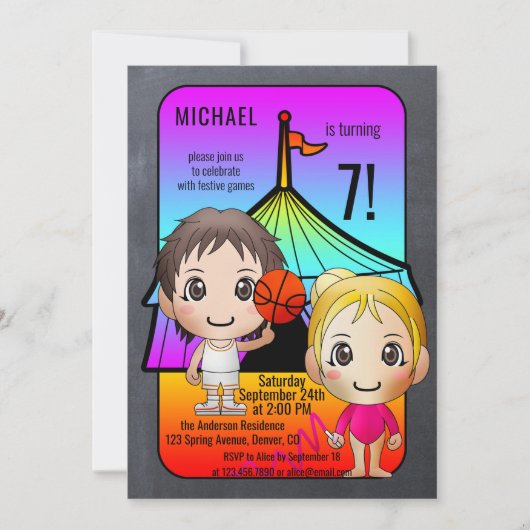 Colorful Games Festive Kids Birthday Uitnodiging (Voorkant)