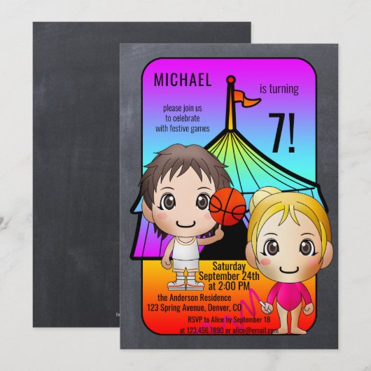 Colorful Games Festive Kids Birthday Uitnodiging (Voorkant / Achterkant)