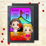 Colorful Games Festive Kids Birthday Uitnodiging<br><div class="desc">Kutkleurige verjaardagsfeestuitnodiging voor kinderen met twee kinderen met een circus of feesttent op de achtergrond op het bord. Ideaal voor een feest met games en activiteiten.</div>