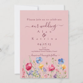 Colorful Garden Boho Wildflower On Pink Kaart