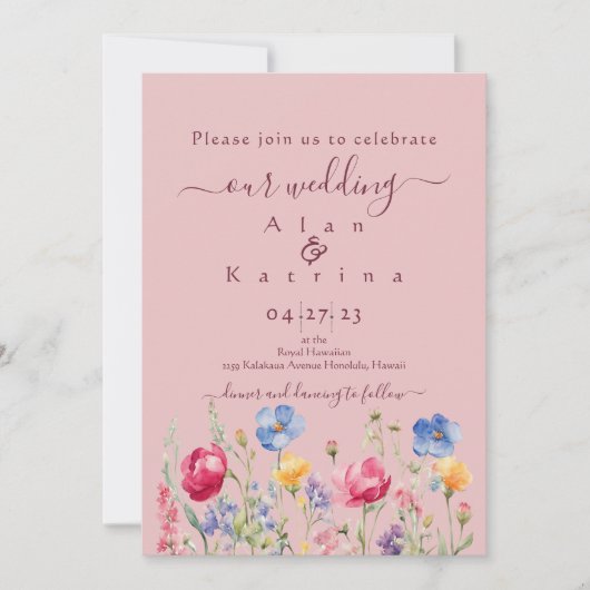 Colorful Garden Boho Wildflower On Pink Kaart (Voorkant)