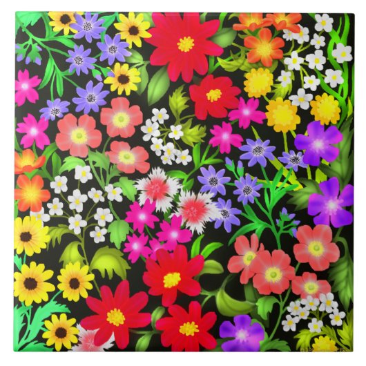Colorful Garden Flowers Tile Tegeltje (Voorkant)